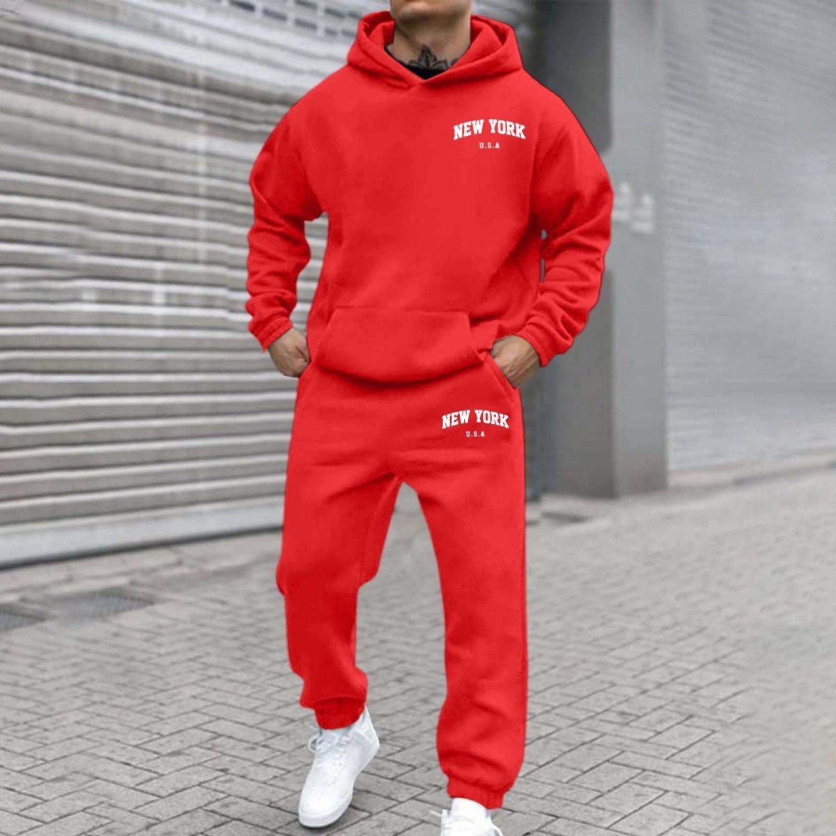 Printed Hoodie Set for Men: Fleece-Lined Sweatshirt & Jogger Outfit - Sixin1