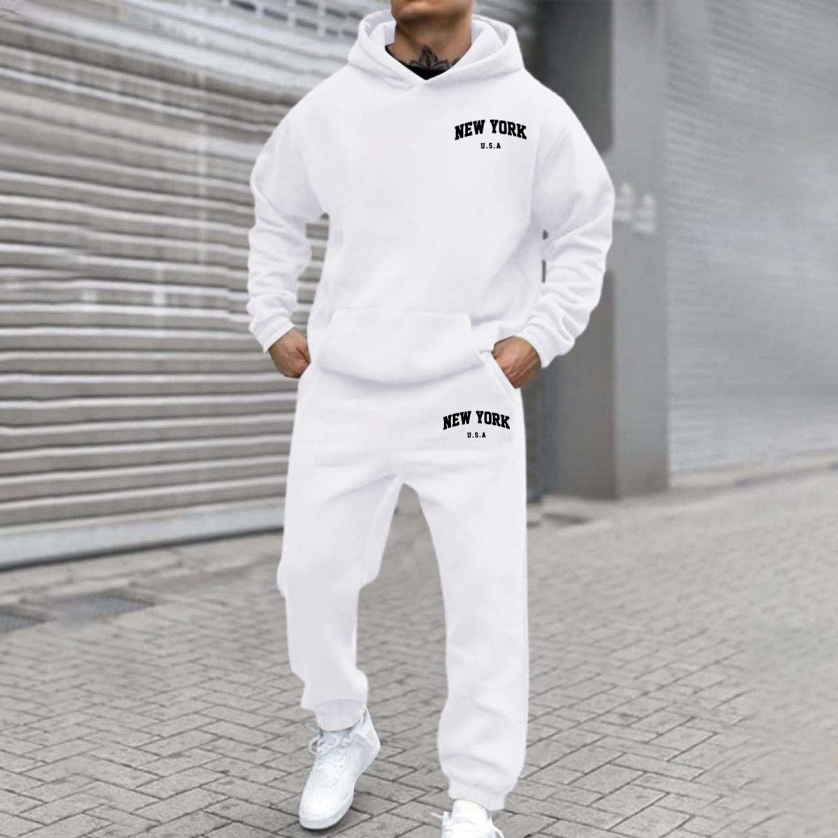 Printed Hoodie Set for Men: Fleece-Lined Sweatshirt & Jogger Outfit - Sixin1
