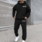 Printed Hoodie Set for Men: Fleece-Lined Sweatshirt & Jogger Outfit - Sixin1