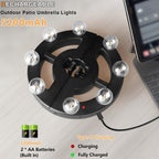 Rechargeable Cordless Patio Umbrella Light – 8 LED Warm White Lights with Dimmer & Timer for Outdoor Garden, Backyard, Camping & BBQ - Sixin1