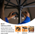 Rechargeable Cordless Patio Umbrella Light – 8 LED Warm White Lights with Dimmer & Timer for Outdoor Garden, Backyard, Camping & BBQ - Sixin1