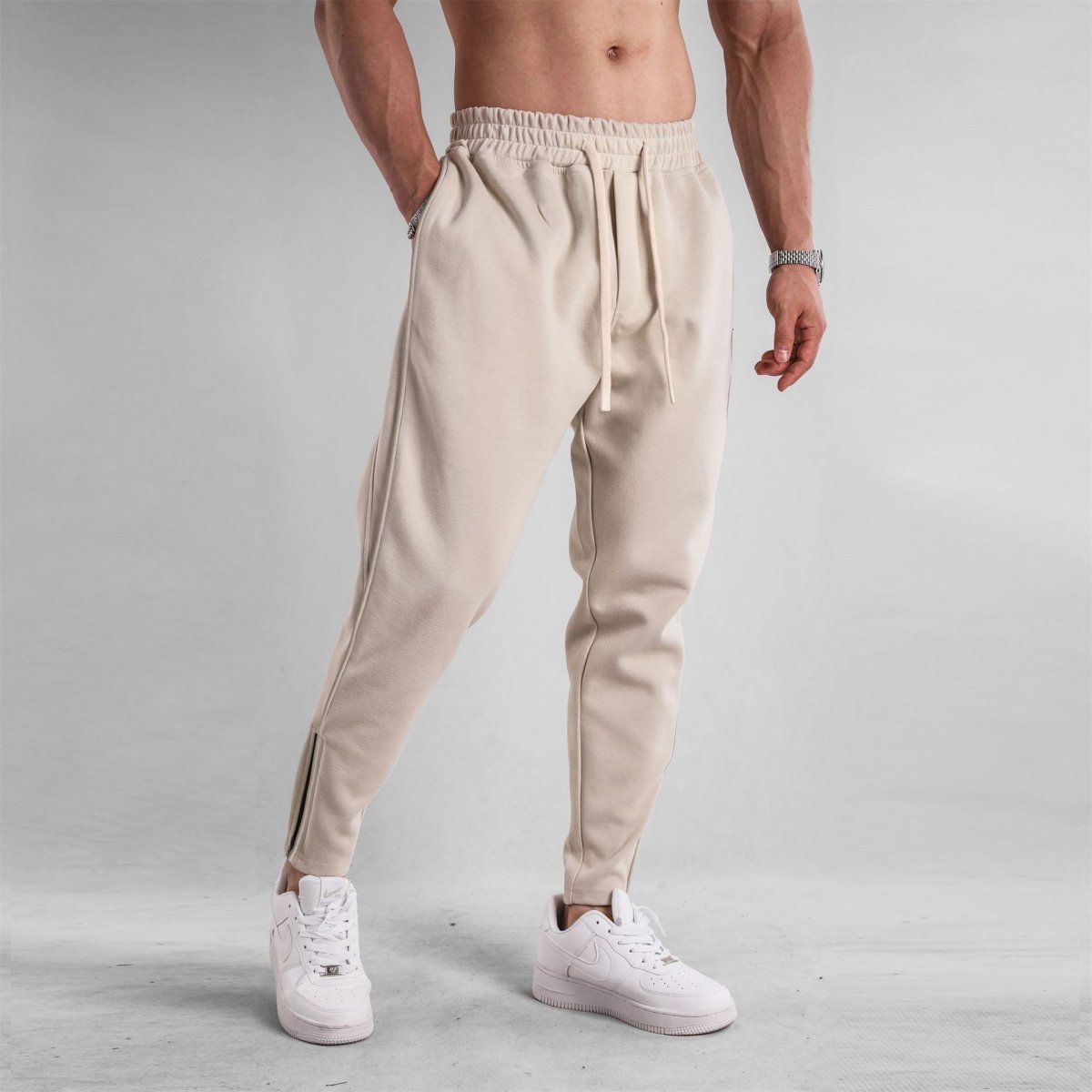 Slim Fit Leg Opening Zipper Ankle Banded Pants - Sixin1