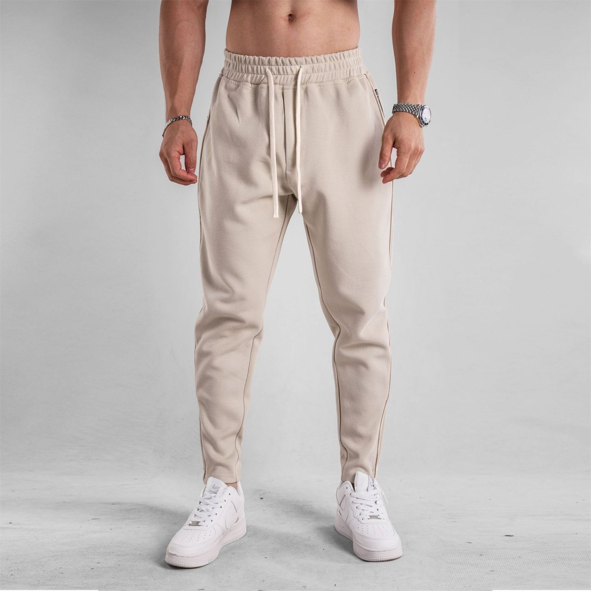 Slim Fit Leg Opening Zipper Ankle Banded Pants - Sixin1