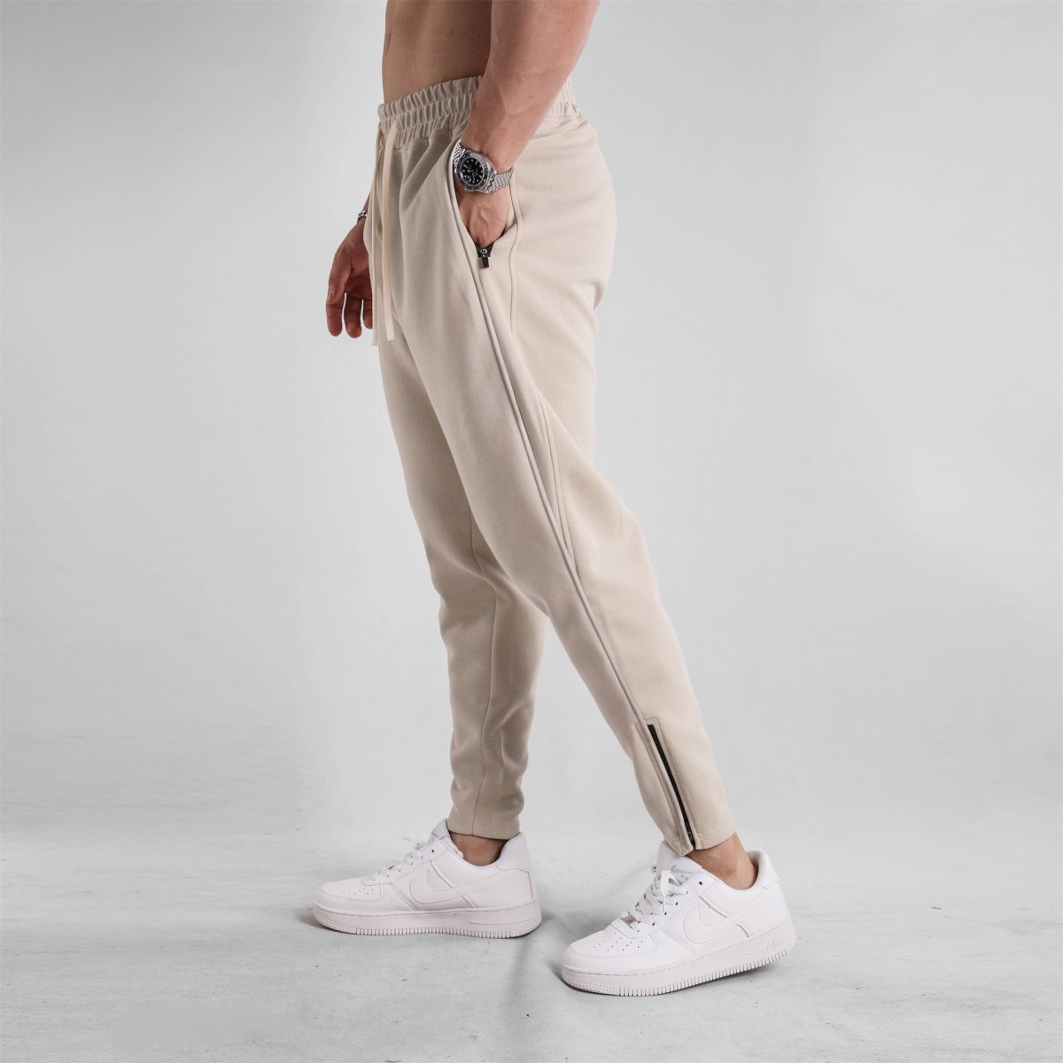 Slim Fit Leg Opening Zipper Ankle Banded Pants - Sixin1
