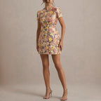 Sparkling Sequin Dress for Women: Short Sleeve Crew Neck Summer Party Style - Sixin1