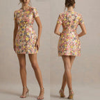 Sparkling Sequin Dress for Women: Short Sleeve Crew Neck Summer Party Style - Sixin1