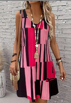 Stylish Striped V - Neck Dress: Casual Everyday Fashion for Women - Sixin1