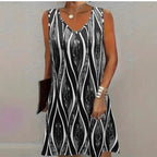 Stylish Striped V - Neck Dress: Casual Everyday Fashion for Women - Sixin1