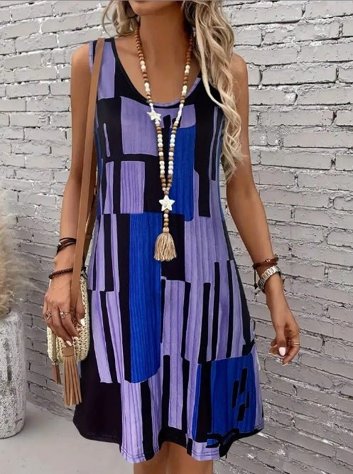Stylish Striped V - Neck Dress: Casual Everyday Fashion for Women - Sixin1