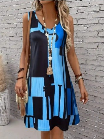 Stylish Striped V - Neck Dress: Casual Everyday Fashion for Women - Sixin1