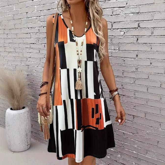 Stylish Striped V - Neck Dress: Casual Everyday Fashion for Women - Sixin1