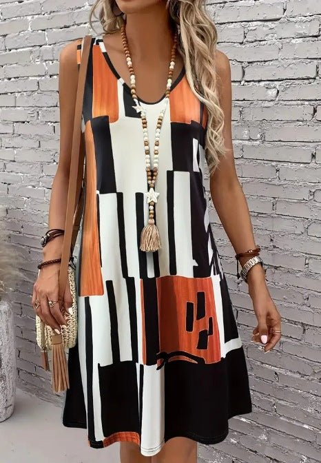 Stylish Striped V - Neck Dress: Casual Everyday Fashion for Women - Sixin1