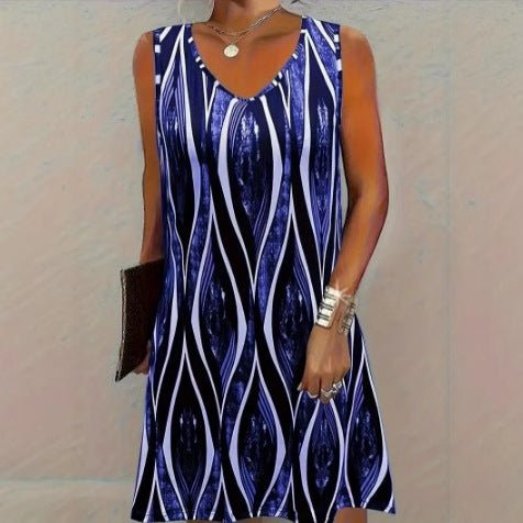 Stylish Striped V - Neck Dress: Casual Everyday Fashion for Women - Sixin1