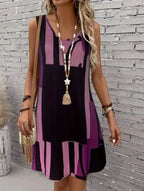 Stylish Striped V - Neck Dress: Casual Everyday Fashion for Women - Sixin1