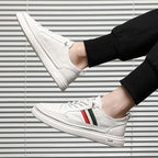 Summer White Slip-On Sneakers: Breathable Casual Shoes with Hidden Height Lift - Sixin1