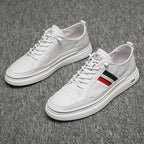Summer White Slip-On Sneakers: Breathable Casual Shoes with Hidden Height Lift - Sixin1