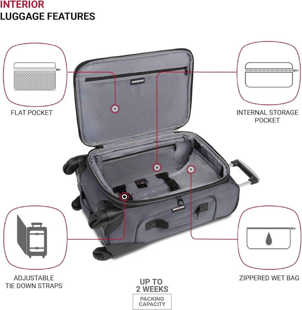 SwissGear Sion Expandable Spinner Luggage Set (21” Carry - On + 25” Checked): Dark Grey - Sixin1