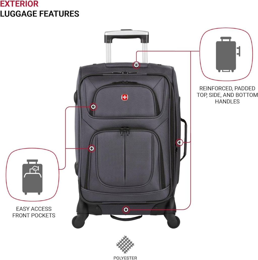SwissGear Sion Expandable Spinner Luggage Set (21” Carry - On + 25” Checked): Dark Grey - Sixin1