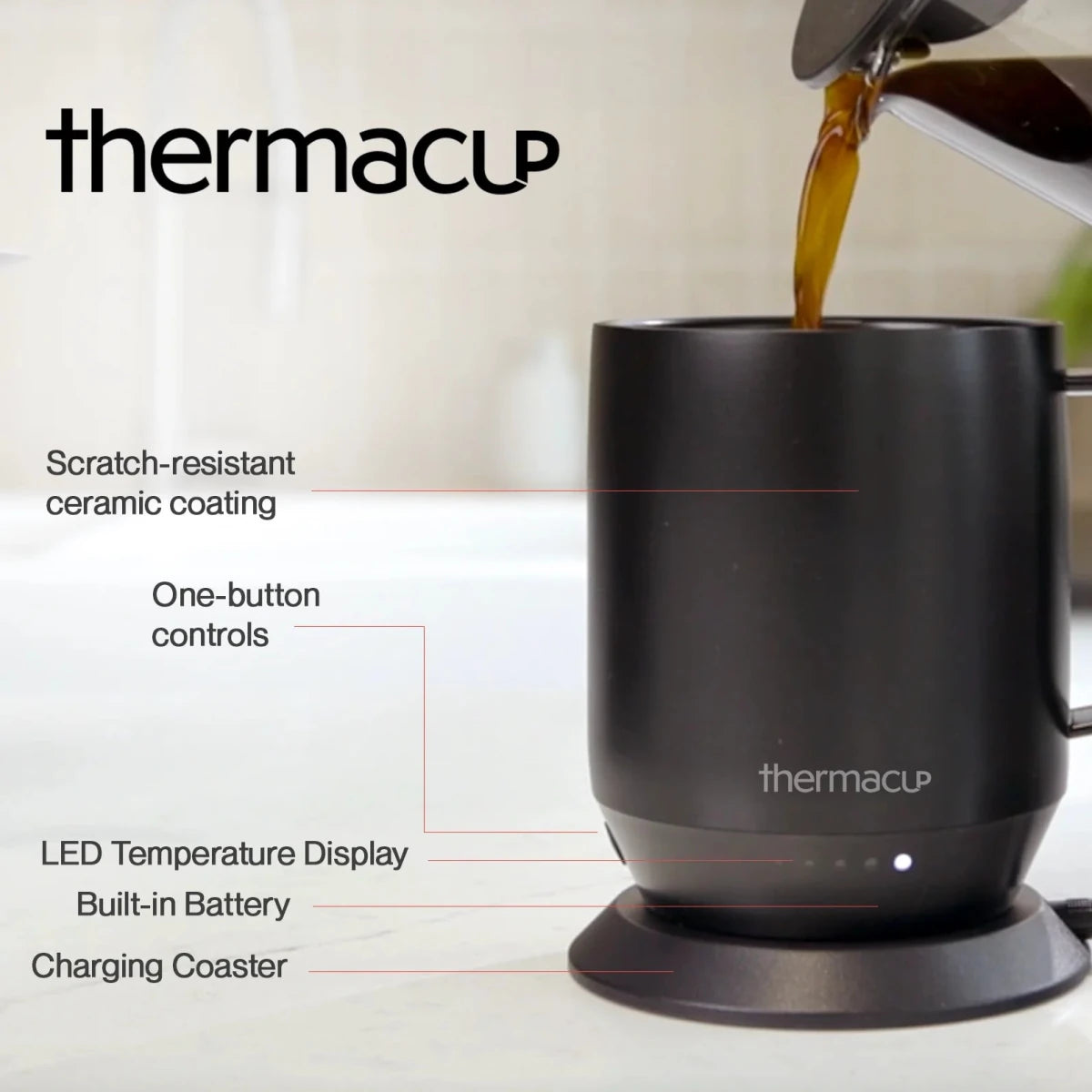 ThermaCup Premium Heated Coffee Mug | 5 Settings, 12oz - Sixin1
