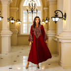 ubai Women’s Embroidered Abaya Robe: Elegant Modest Long Sleeve Maxi Dress - Sixin1