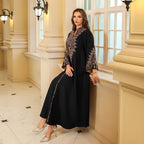 ubai Women’s Embroidered Abaya Robe: Elegant Modest Long Sleeve Maxi Dress - Sixin1