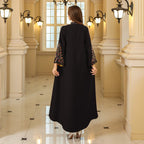 ubai Women’s Embroidered Abaya Robe: Elegant Modest Long Sleeve Maxi Dress - Sixin1