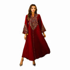 ubai Women’s Embroidered Abaya Robe: Elegant Modest Long Sleeve Maxi Dress - Sixin1