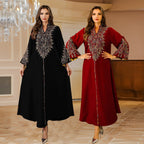 ubai Women’s Embroidered Abaya Robe: Elegant Modest Long Sleeve Maxi Dress - Sixin1