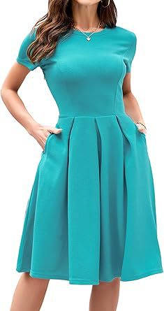 Vintage Contrast Color Midi Dress: Half Sleeve Crew Neck Slip Style - Sixin1