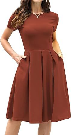 Vintage Contrast Color Midi Dress: Half Sleeve Crew Neck Slip Style - Sixin1