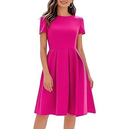 Vintage Contrast Color Midi Dress: Half Sleeve Crew Neck Slip Style - Sixin1