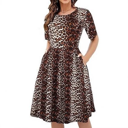 Vintage Contrast Color Midi Dress: Half Sleeve Crew Neck Slip Style - Sixin1