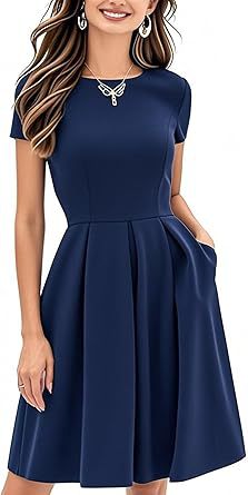 Vintage Contrast Color Midi Dress: Half Sleeve Crew Neck Slip Style - Sixin1