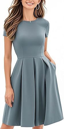 Vintage Contrast Color Midi Dress: Half Sleeve Crew Neck Slip Style - Sixin1