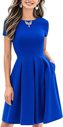 Vintage Contrast Color Midi Dress: Half Sleeve Crew Neck Slip Style - Sixin1