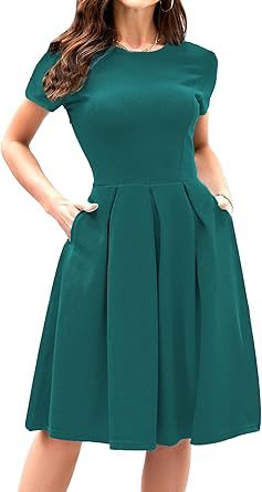 Vintage Contrast Color Midi Dress: Half Sleeve Crew Neck Slip Style - Sixin1