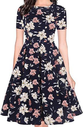 Vintage Contrast Color Midi Dress: Half Sleeve Crew Neck Slip Style - Sixin1