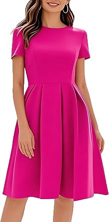 Vintage Contrast Color Midi Dress: Half Sleeve Crew Neck Slip Style - Sixin1