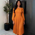 Women’s 3D Floral Pleated Maxi Dress: Waist - Cinching Elegant Banquet Gown - Sixin1