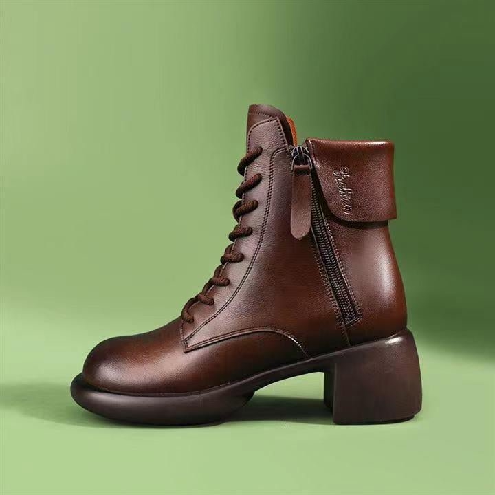 Womens Autumn Chunky - Soled Fashionable All - Match Vintage Leather Boots - Sixin1