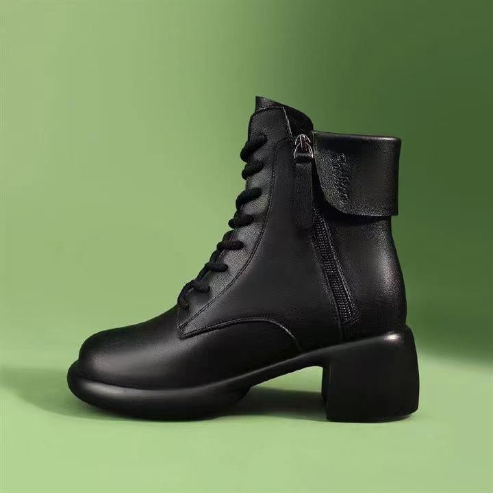 Womens Autumn Chunky - Soled Fashionable All - Match Vintage Leather Boots - Sixin1