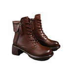Womens Autumn Chunky - Soled Fashionable All - Match Vintage Leather Boots - Sixin1