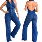 Women’s Backless Denim Jumpsuit: Sleeveless Retro Chic Style - Sixin1