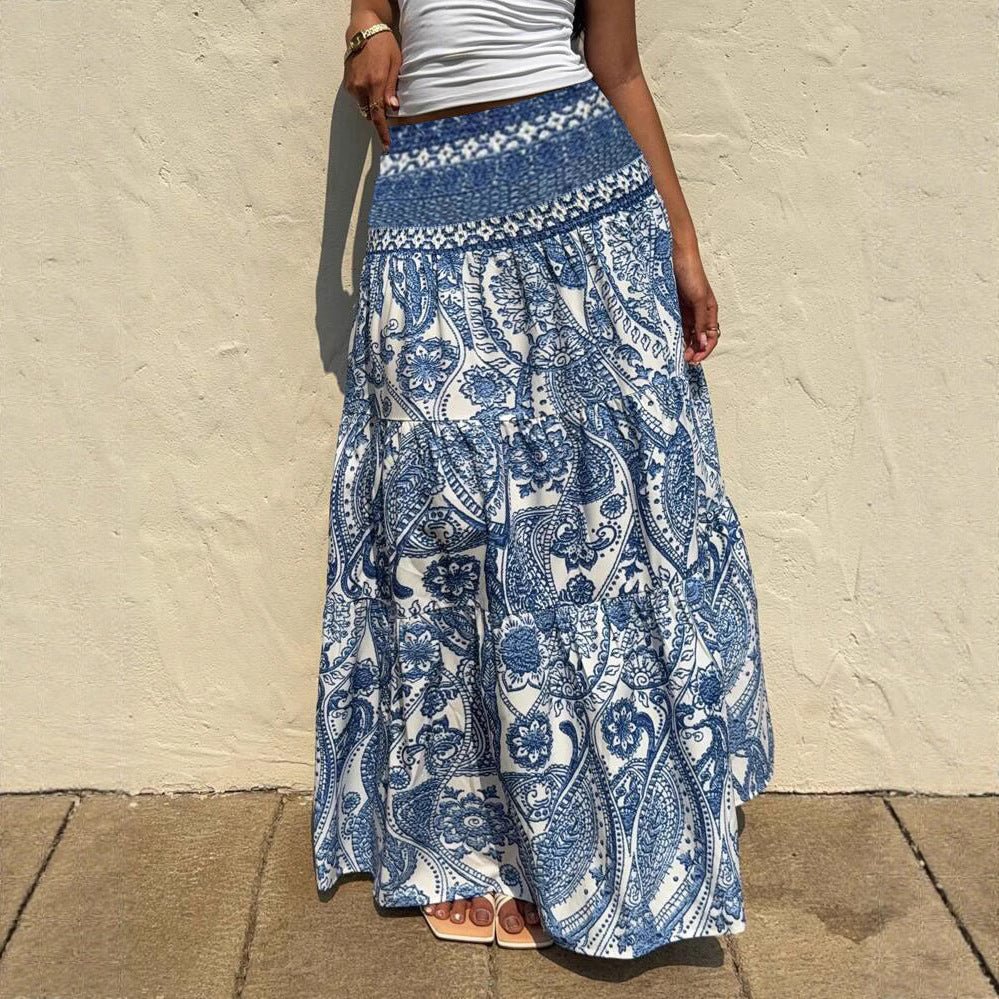 Women’s Bohemian Printed Casual Skirt: Flowing Everyday Style - Sixin1