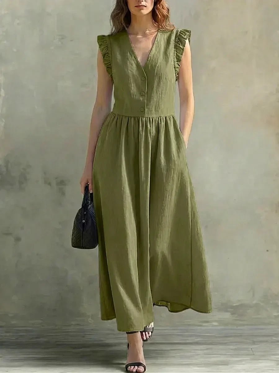 Women’s Casual V - Neck Dress: Stylish Pocket Design Everyday Outfit - Sixin1