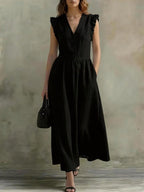 Women’s Casual V - Neck Dress: Stylish Pocket Design Everyday Outfit - Sixin1