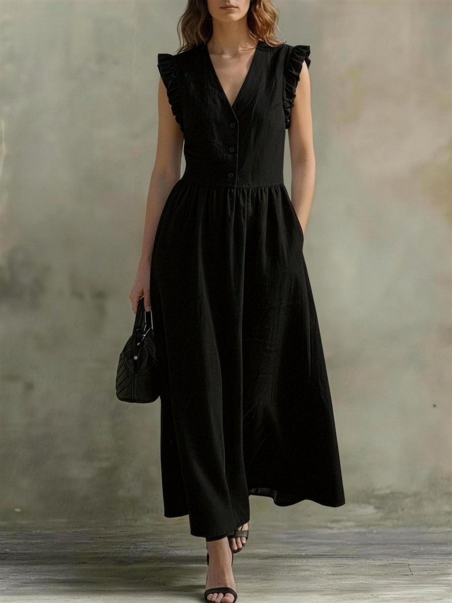 Women’s Casual V - Neck Dress: Stylish Pocket Design Everyday Outfit - Sixin1