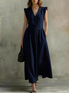 Women’s Casual V - Neck Dress: Stylish Pocket Design Everyday Outfit - Sixin1