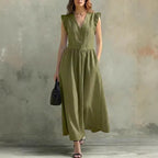 Women’s Casual V - Neck Dress: Stylish Pocket Design Everyday Outfit - Sixin1