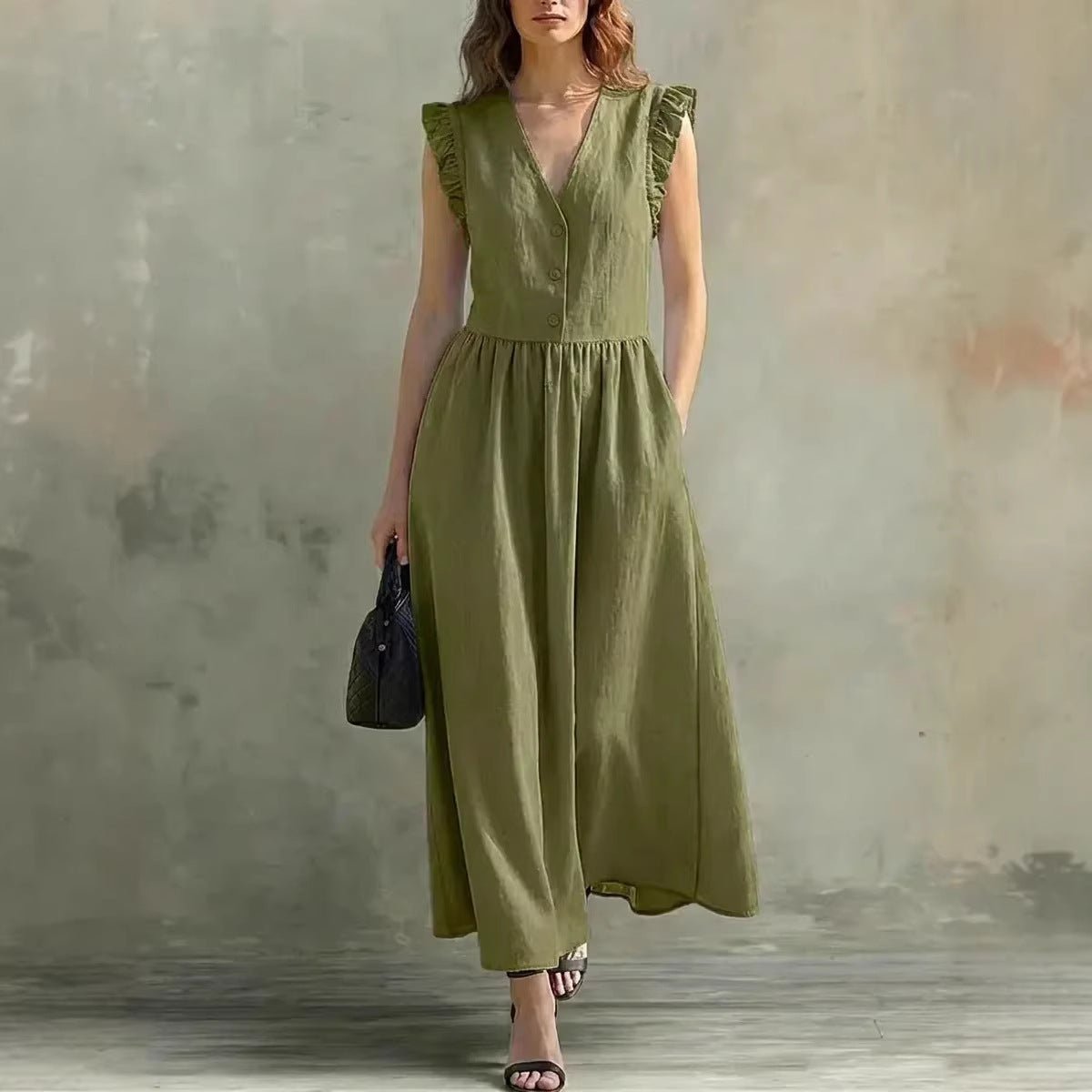 Women’s Casual V - Neck Dress: Stylish Pocket Design Everyday Outfit - Sixin1